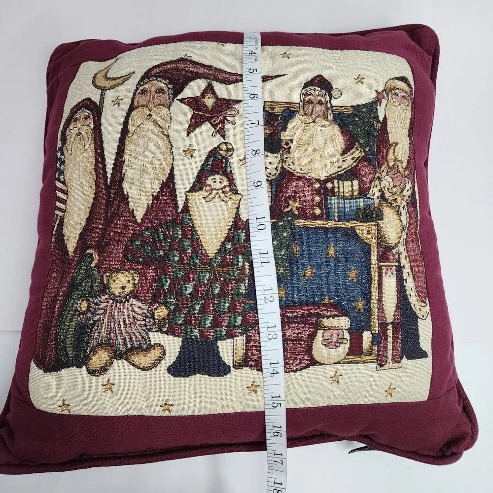 Santa Christmas Pillow Embroidered Cross Stitch Red 17X17‎ Portofino